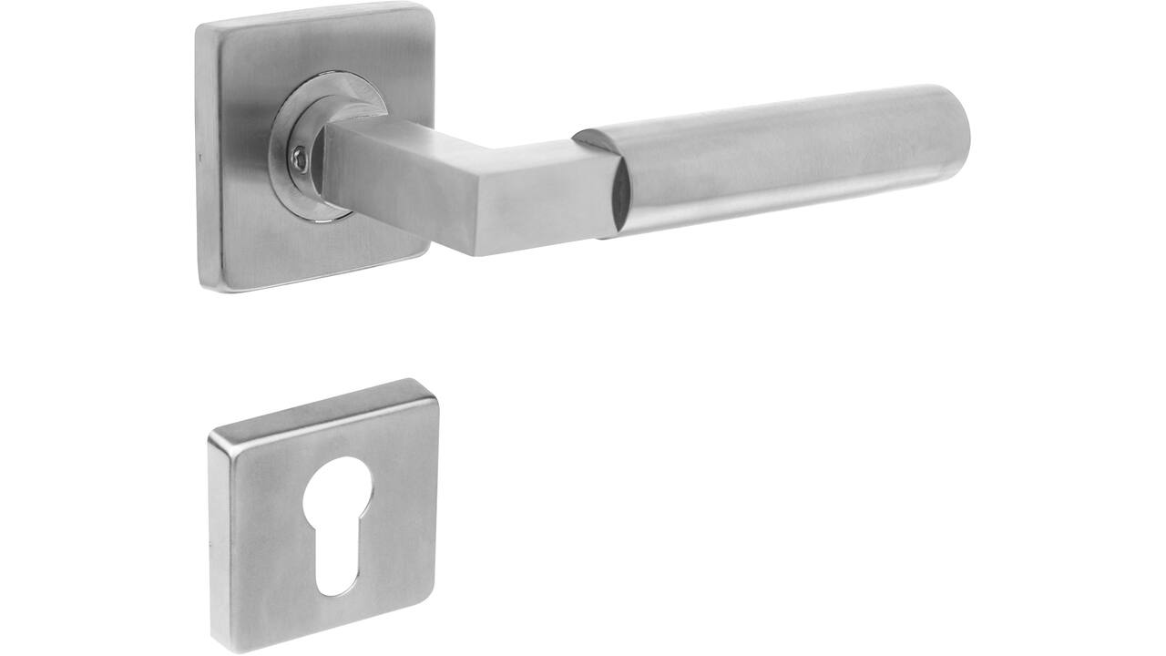 Deurkruk Baustil op rozet verdekt 53x53x8mm met nokken en cilinderrozetten rvs