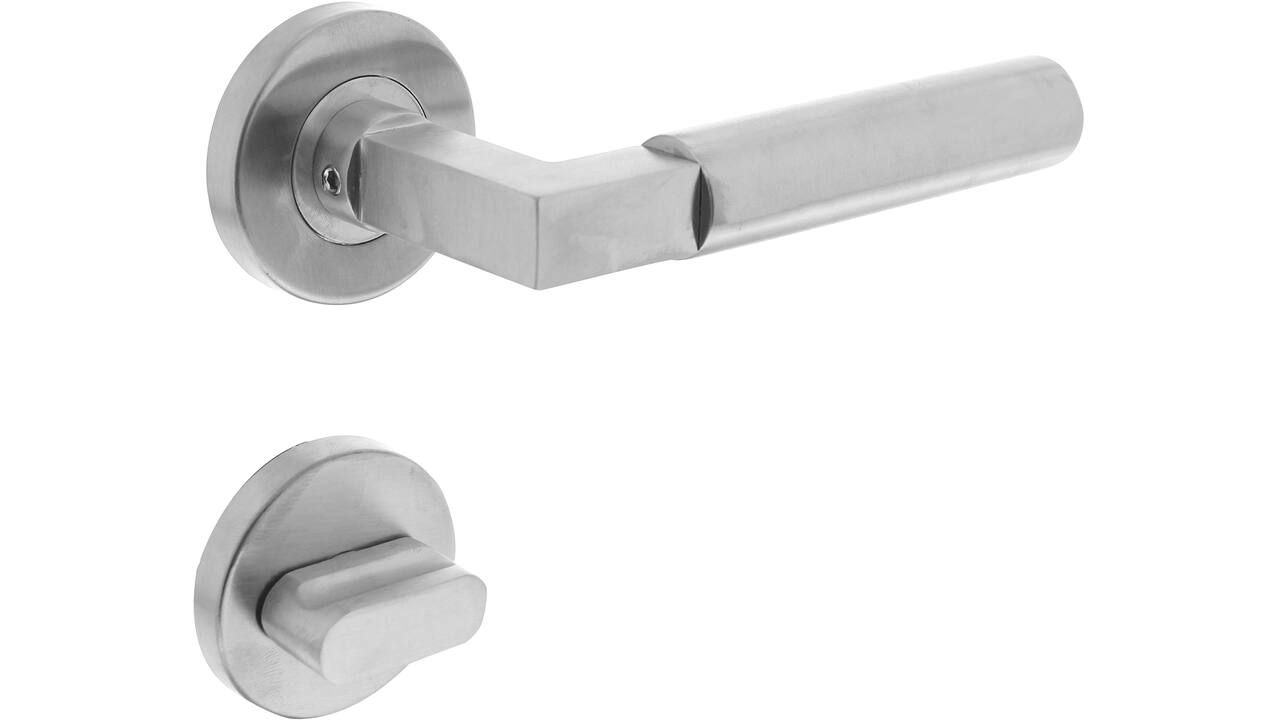 Deurkruk Baustil op rozet verdekt ø53x8mm met nokken en WC-sluiting met stift 8x8mm rvs