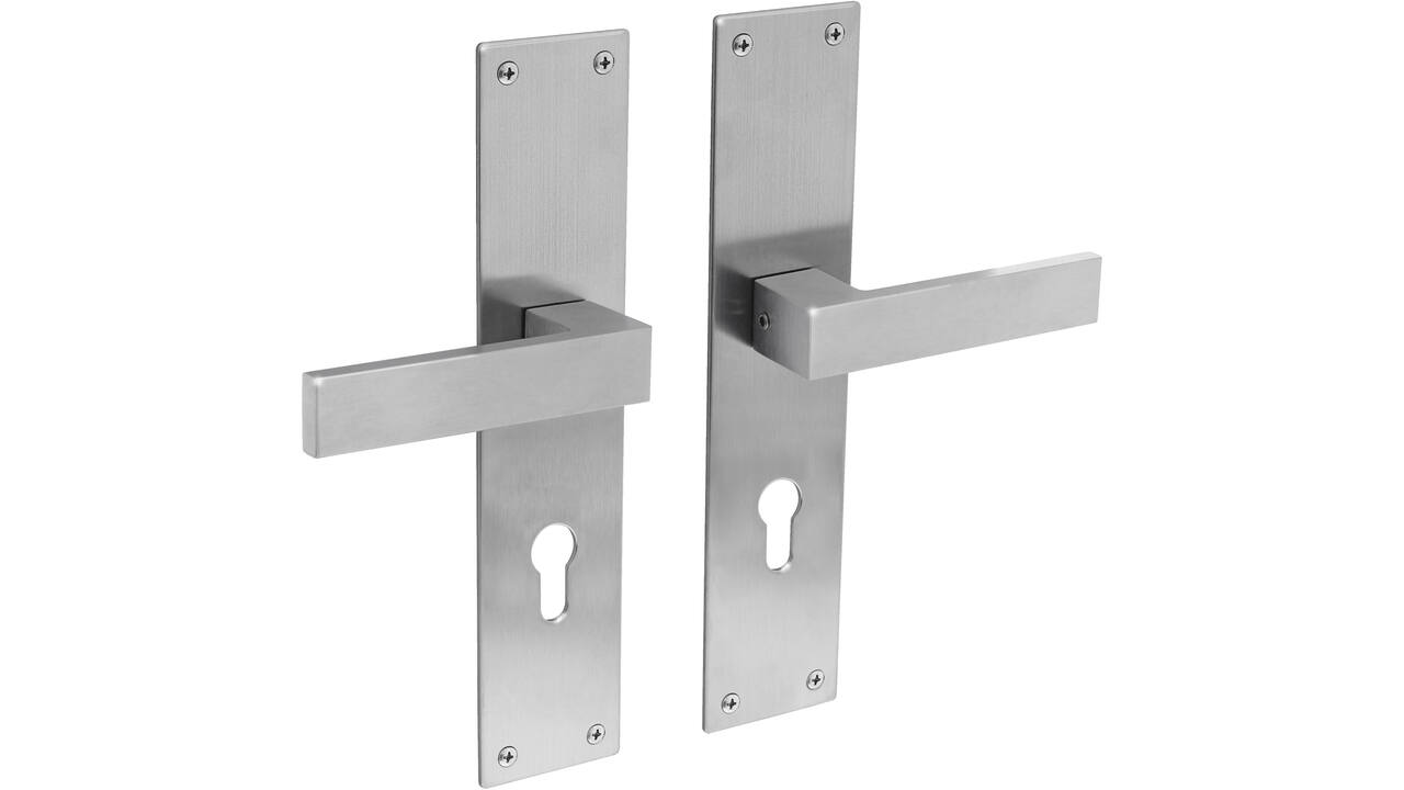 Deurkruk Amsterdam met schild rechthoekig 250x55x2mm profielcilindergat 72mm rvs