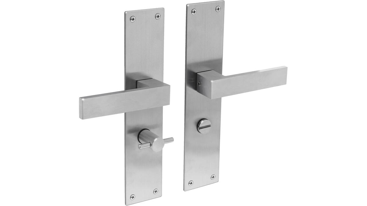 Deurkruk Amsterdam met schild rechthoekig 250x55x2mm wc 63/8mm rvs