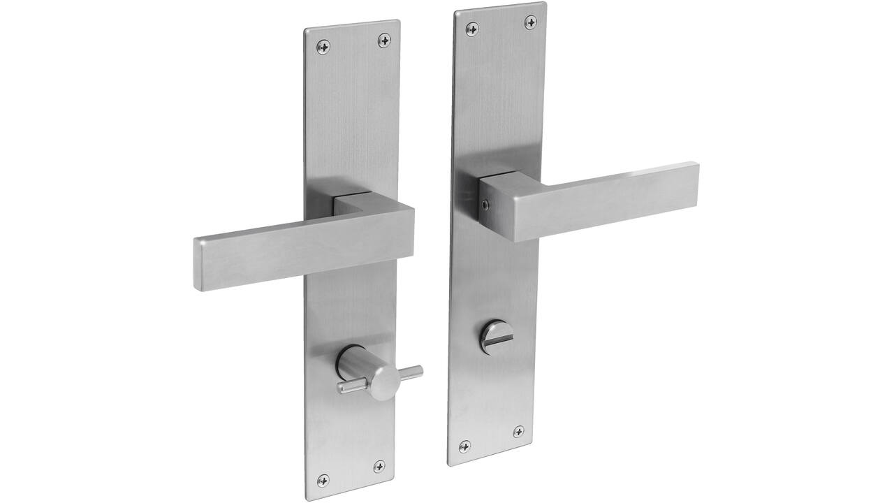 Deurkruk Amsterdam met schild rechthoekig 250x55x2mm wc 78/8mm rvs