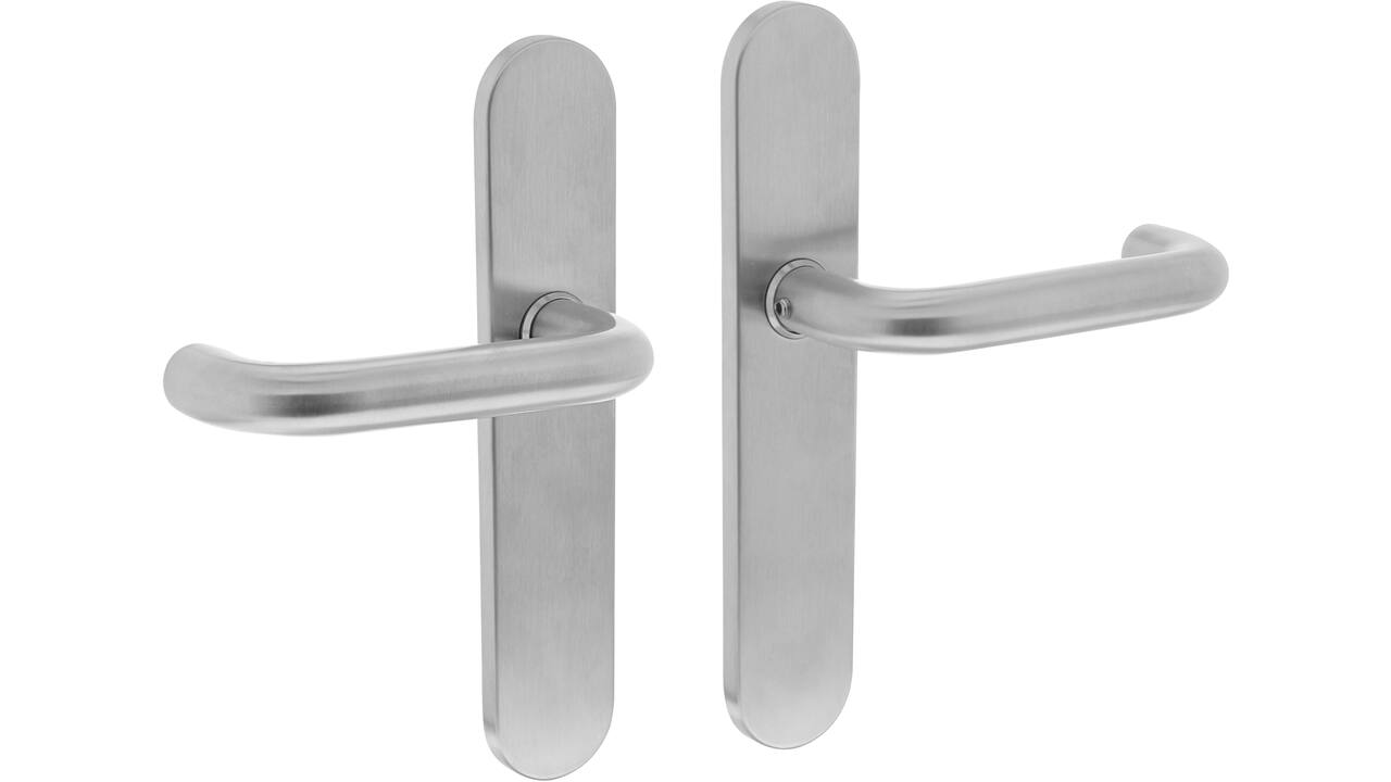 Deurkruk Rond op schild verdekt ovaal 220x42mm blind rvs