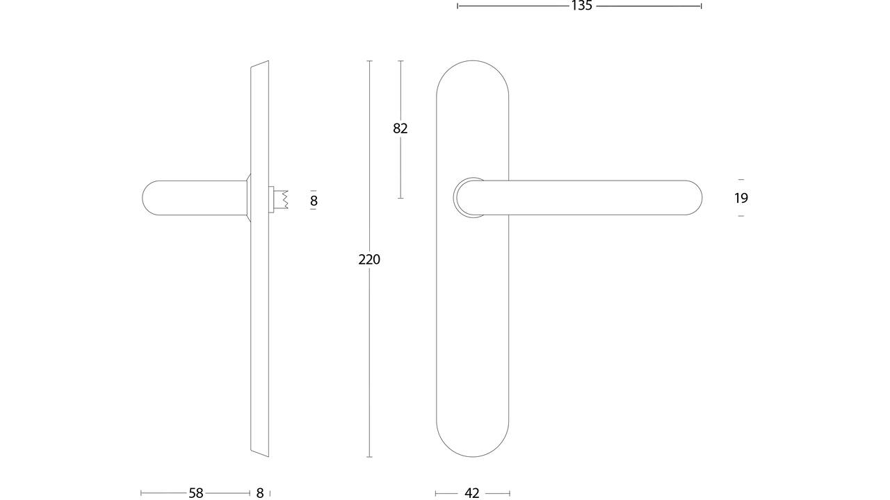 Deurkruk Rond op schild verdekt ovaal 220x42mm blind rvs