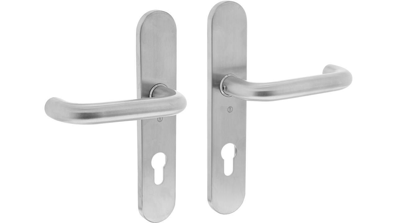 Deurkruk Rond op schild verdekt ovaal 220x42mm profielcilindergat 72mm rvs