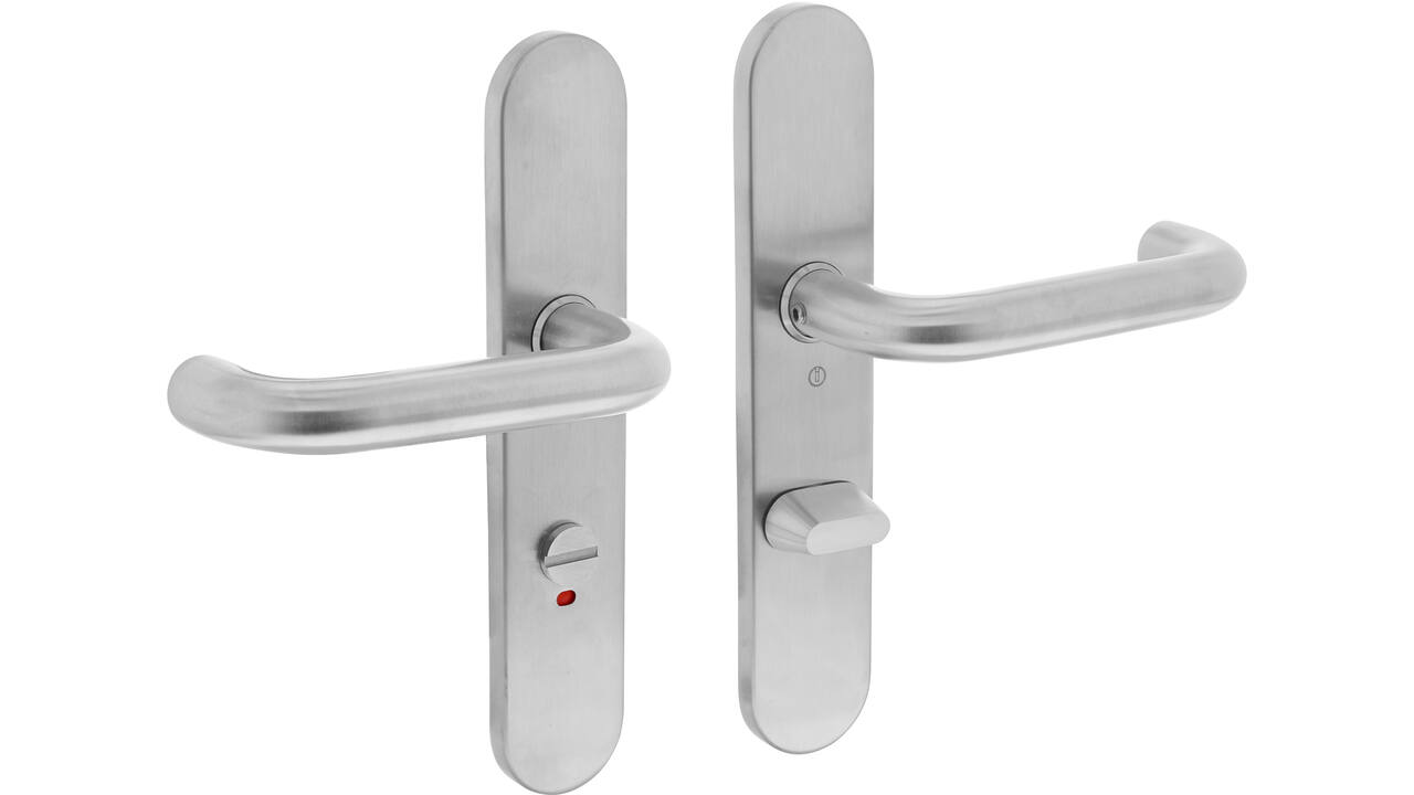 Deurkruk Rond op schild verdekt ovaal 220x42mm wc 63/8mm rvs
