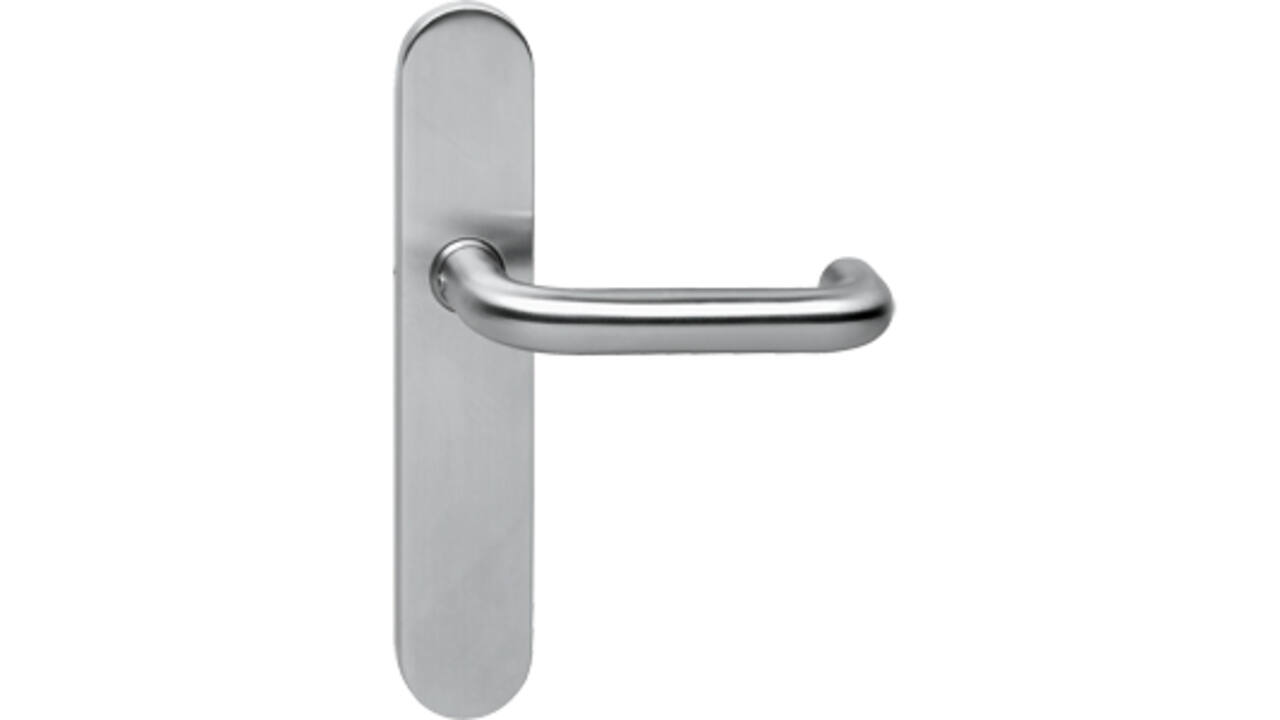 Deurkruk Rond op schild verdekt ovaal 220x42mm wc 72/8mm rvs