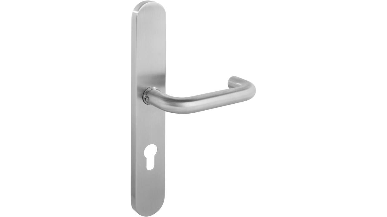 Deurkruk Rond op XL schild verdekt ovaal 278x40mm profielcilindergat 72mm rvs