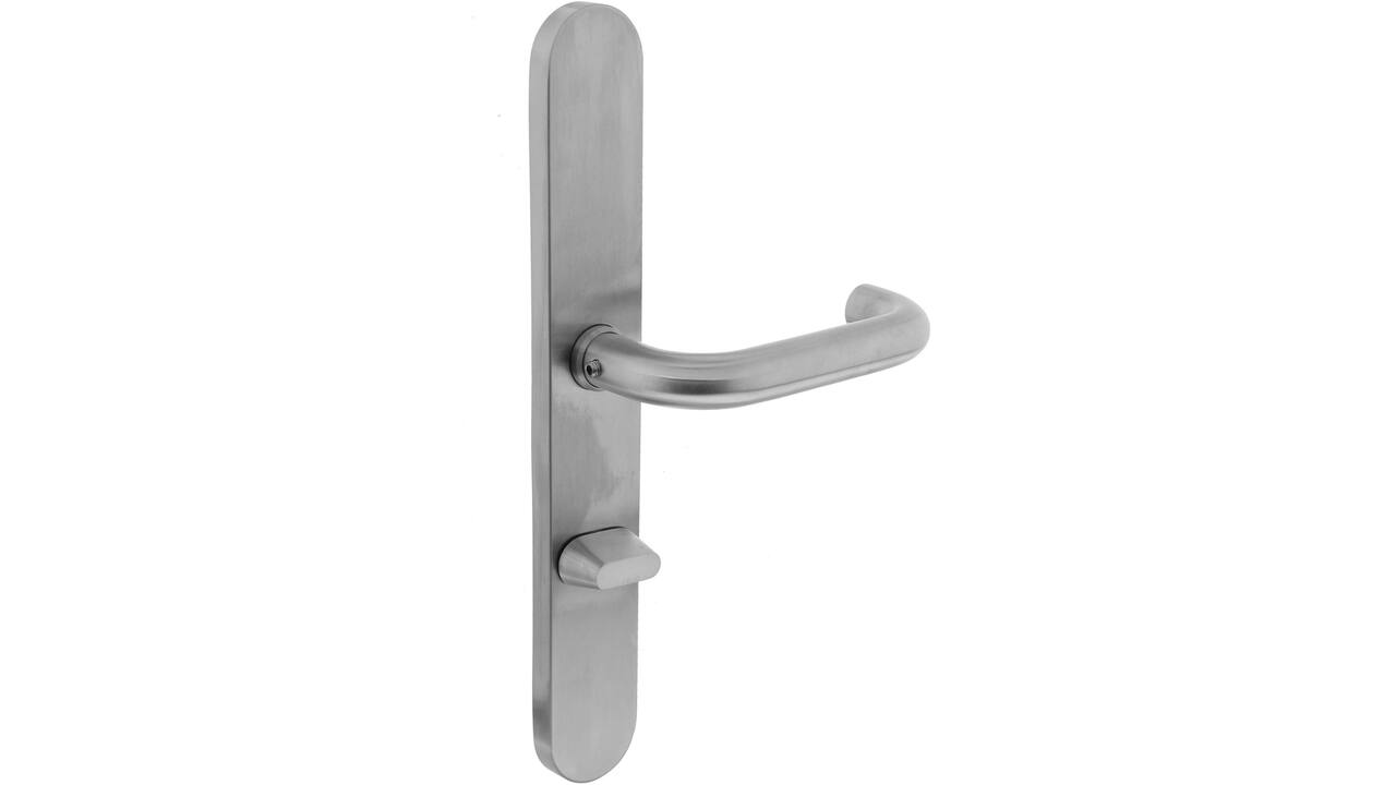 Deurkruk Rond op XL schild verdekt ovaal 278x40mm wc 72/8mm rvs