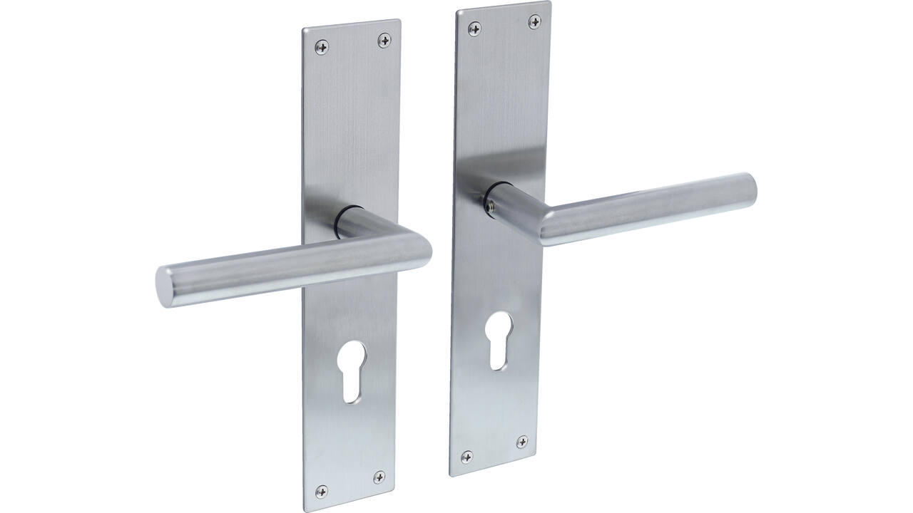 Deurkruk Jura met schild rechthoekig 250x55x2mm profielcilindergat 55mm rvs