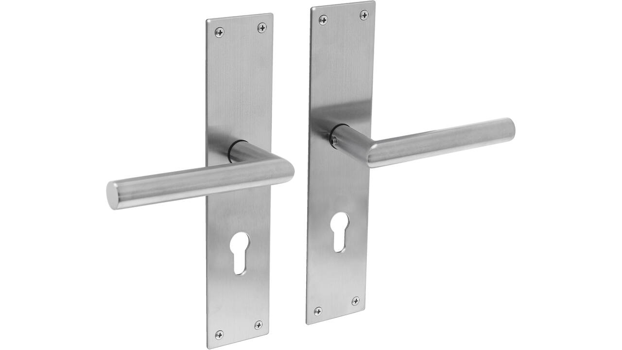 Deurkruk Jura met schild rechthoekig 250x55x2mm profielcilindergat 72mm rvs