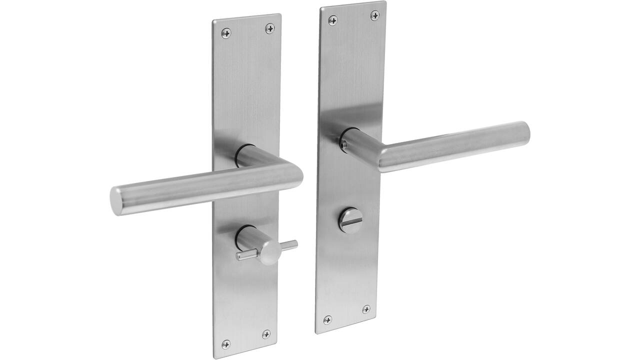 Deurkruk Jura met schild rechthoekig 250x55x2mm wc 63/8mm rvs