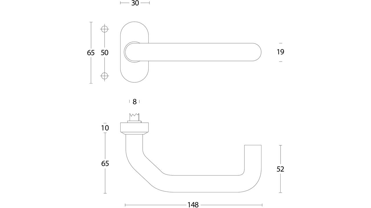 Deurkruk Verkropt op rozet verdekt ovaal 65x30x10mm rvs