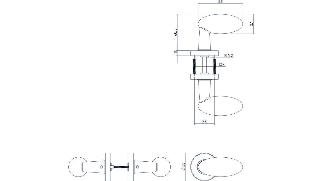 Deurkruk Golfclub op rozet verdekt ø53x10mm rvs