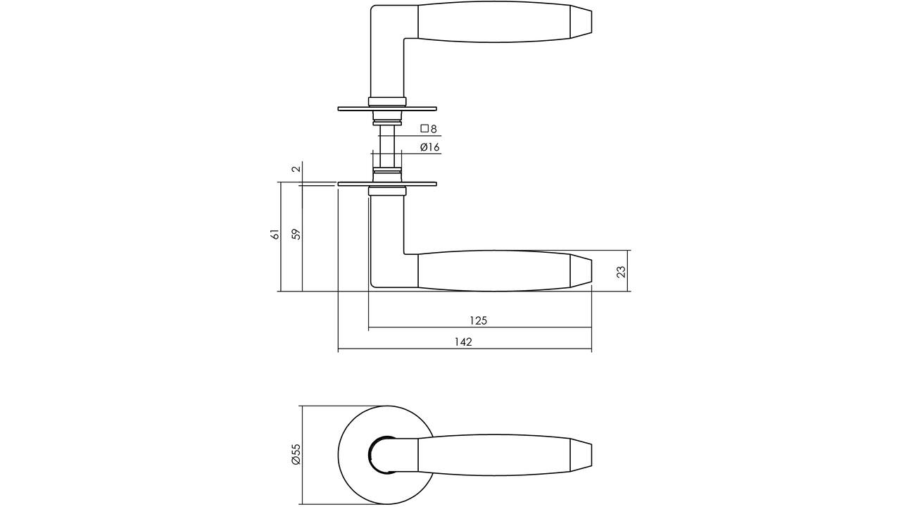 Deurkruk Combinatie met rozet zelfklevend ø55x2mm rvs/zwart