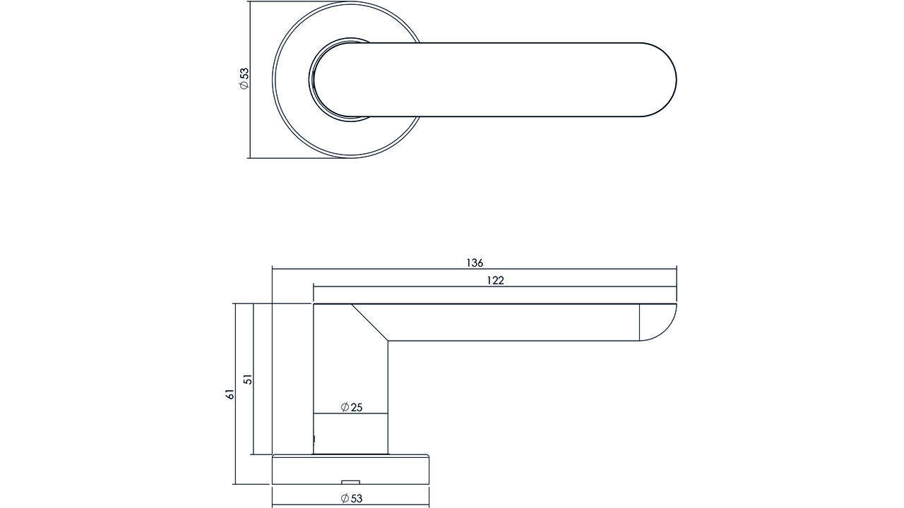 Deurkruk Strak elegant op rozet verdekt ø53x10mm rvs