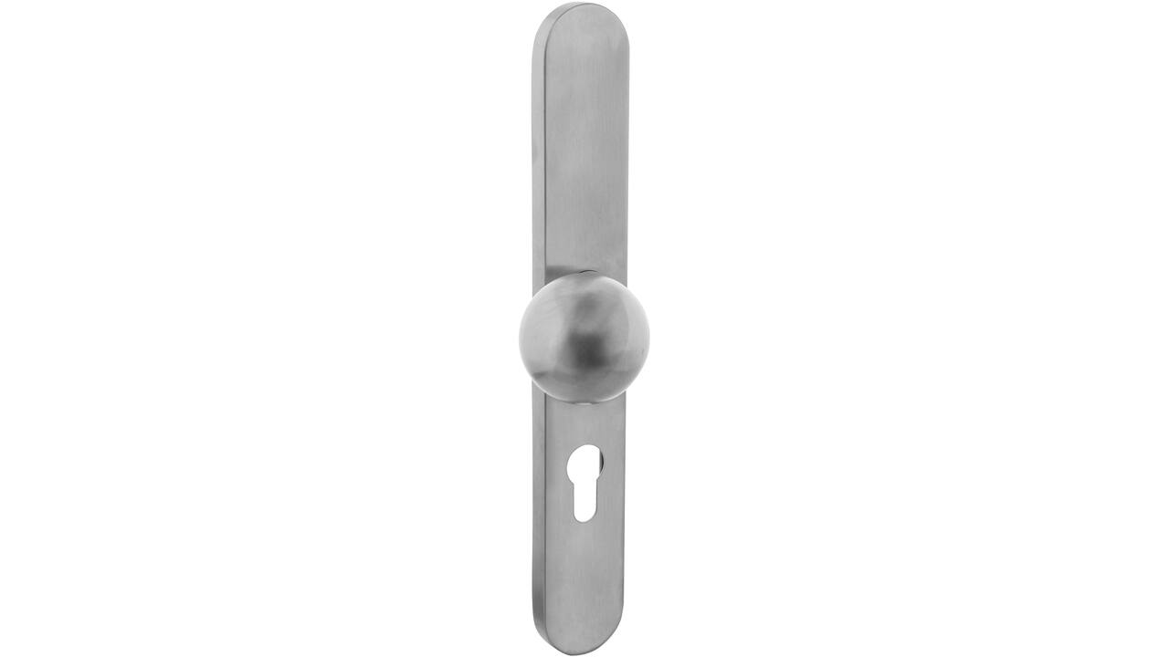 Knopschild ovaal verdekt XL links 278x40x10mm met nokken en vaste knop bol/schuin profielcilindergat 72mm rvs