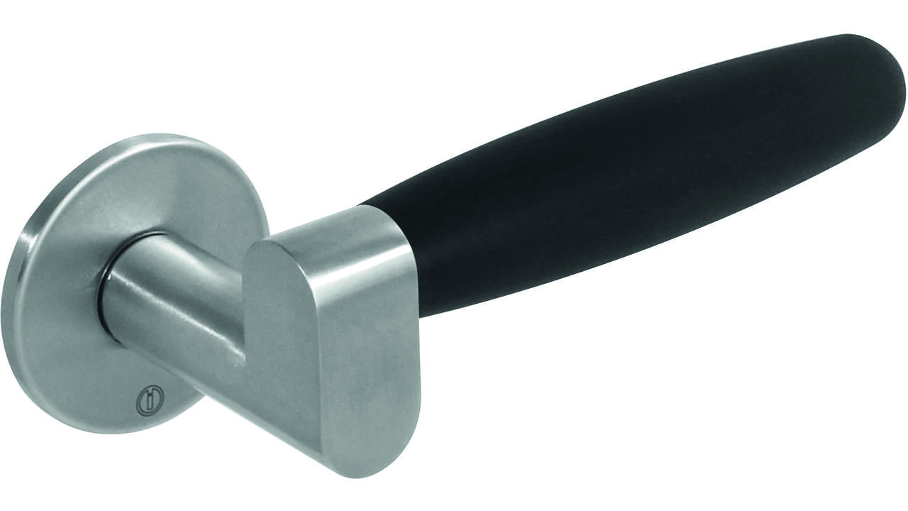 Deurkruk Munnikhof Dock Ton-acryl met ronde rozet ø52x5mm geveerd rvs