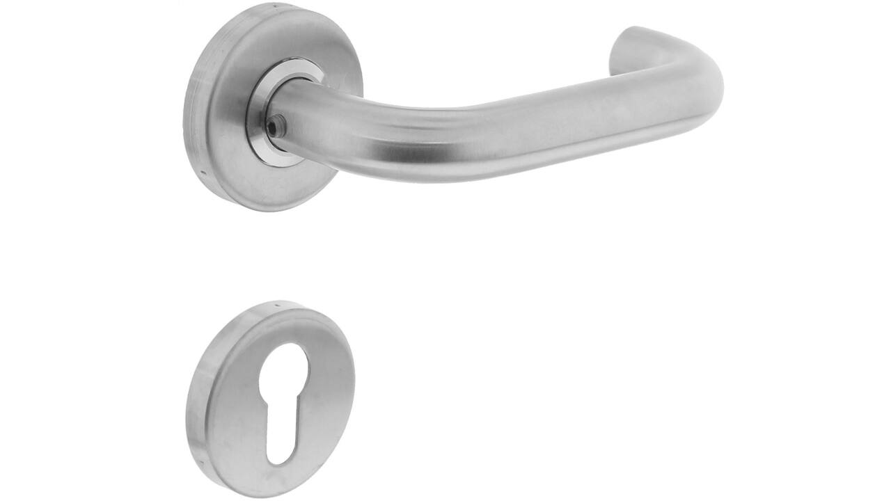 Deurkruk Rond brandvertragend 9mm op rozet verdekt ø53x10mm met nokken en cilinderrozetten rvs