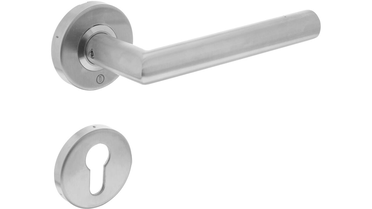 Deurkruk Jura brandvertragend 9mm op rozet verdekt ø53x10mm met nokken en cilinderrozetten rvs