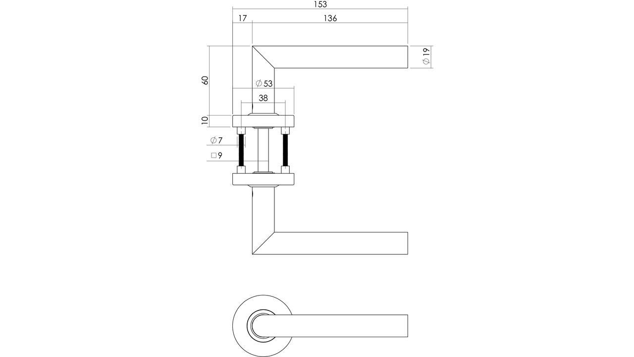 Deurkruk Jura brandvertragend 9mm op rozet verdekt ø53x10mm met nokken en cilinderrozetten rvs