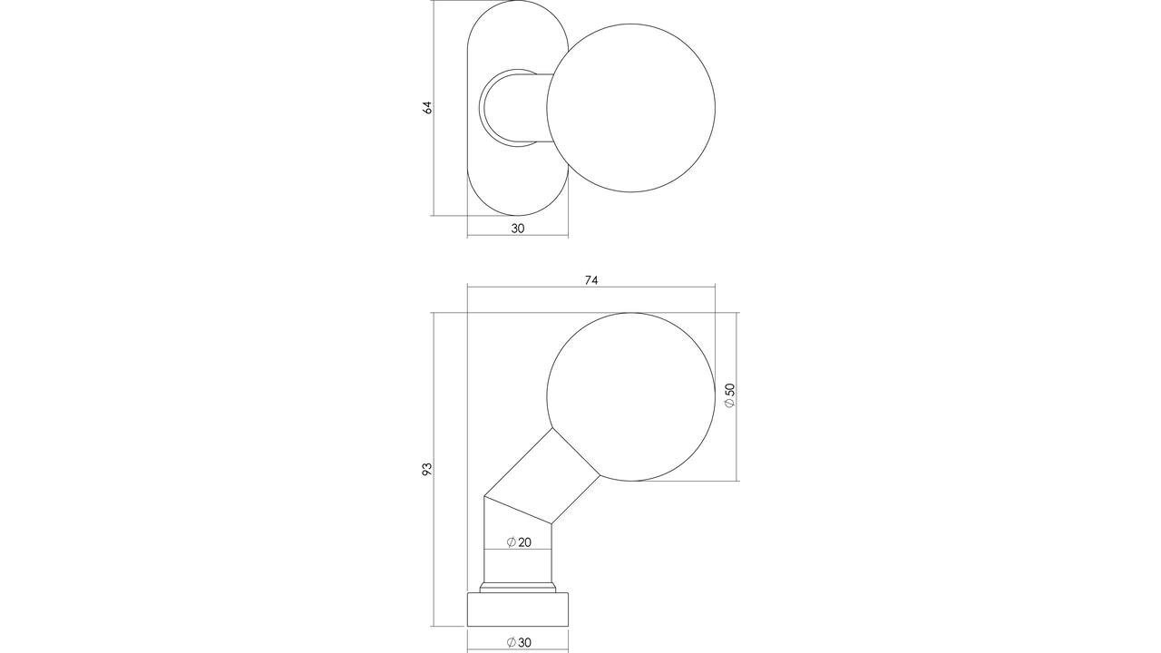 Knoprozet verdekt brandvertragend ovaal 65x30x10mm met vaste knop bol/schuin rvs