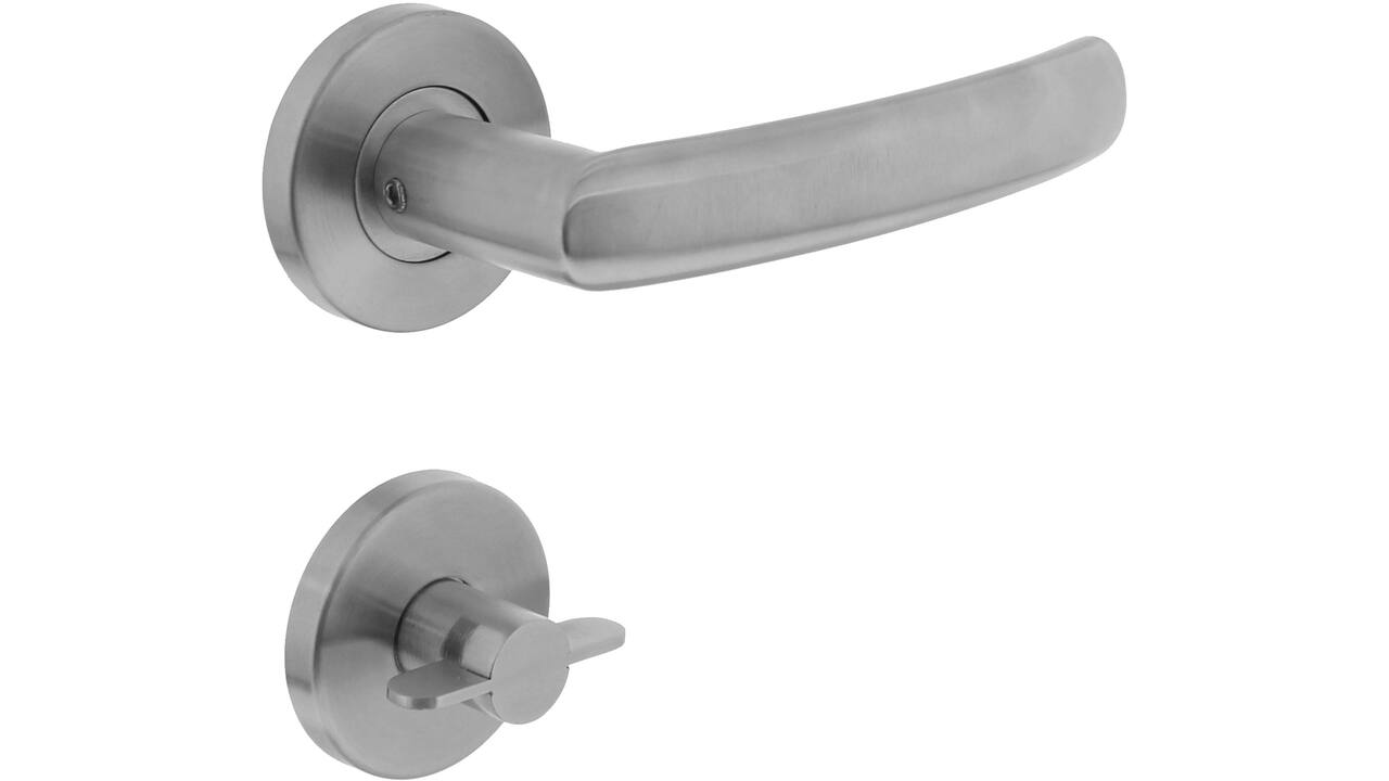 Deurkruk Blok op rozet verdekt ø55x8mm met nokken en WC-sluiting met stift 8x8mm rvs