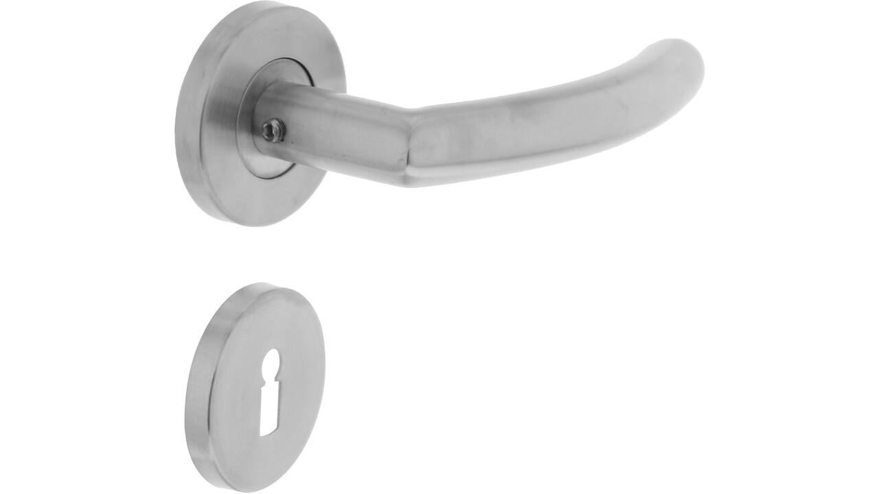 Deurkruk Half rond/90°op rozet verdekt ø55x8mm met nokken en sleutelrozetten rvs
