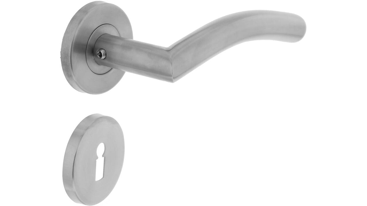 Deurkruk Lisa/90° op rozet verdekt ø55x8mm met nokken en sleutelrozetten  rvs