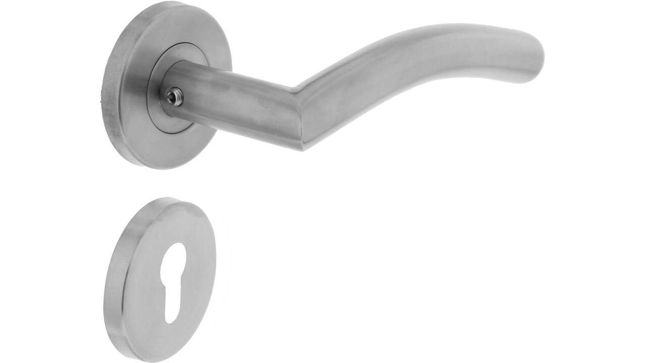 Deurkruk Lisa/90° op rozet verdekt ø55x8mm met nokken en cilinderrozetten rvs