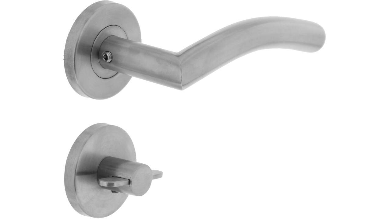 Deurkruk Lisa/90° op rozet verdekt ø55x8mm met nokken en WC-sluiting met stift 8x8mm rvs
