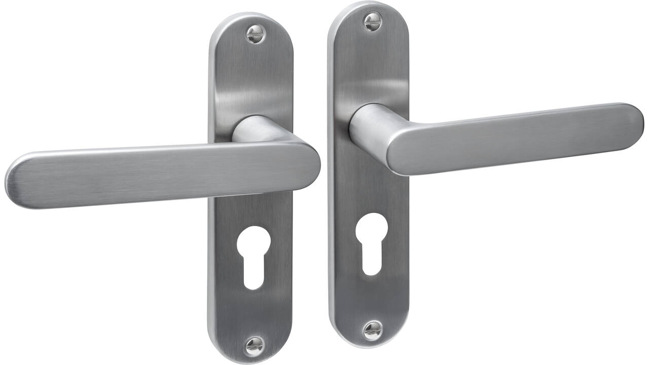 Deurkruk Sora basic op schild ovaal 185x41mm profielcilindergat 55mm rvs