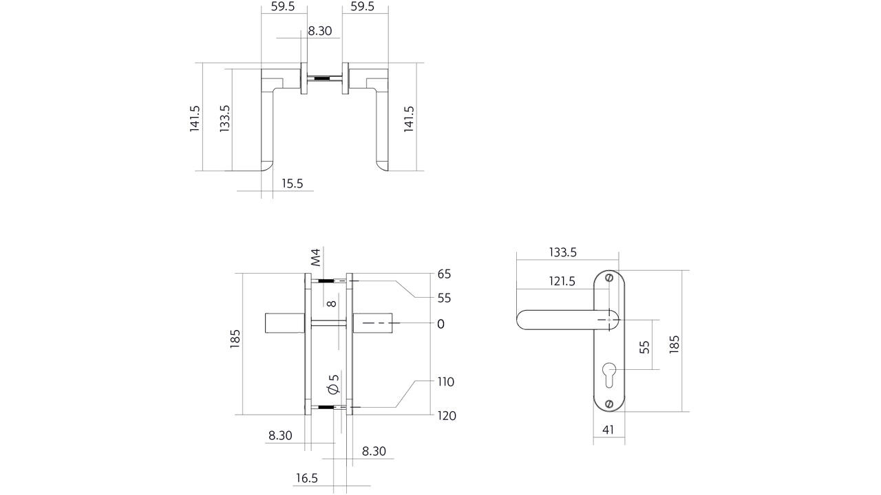 Deurkruk Sora basic op schild ovaal 185x41mm profielcilindergat 55mm rvs