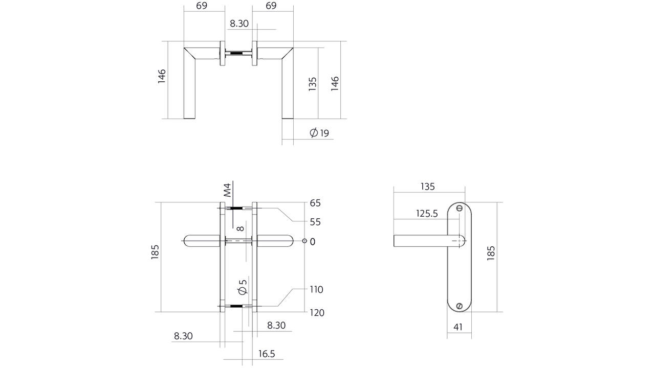 Deurkruk Jura basic op schild ovaal 185x41mm blind rvs