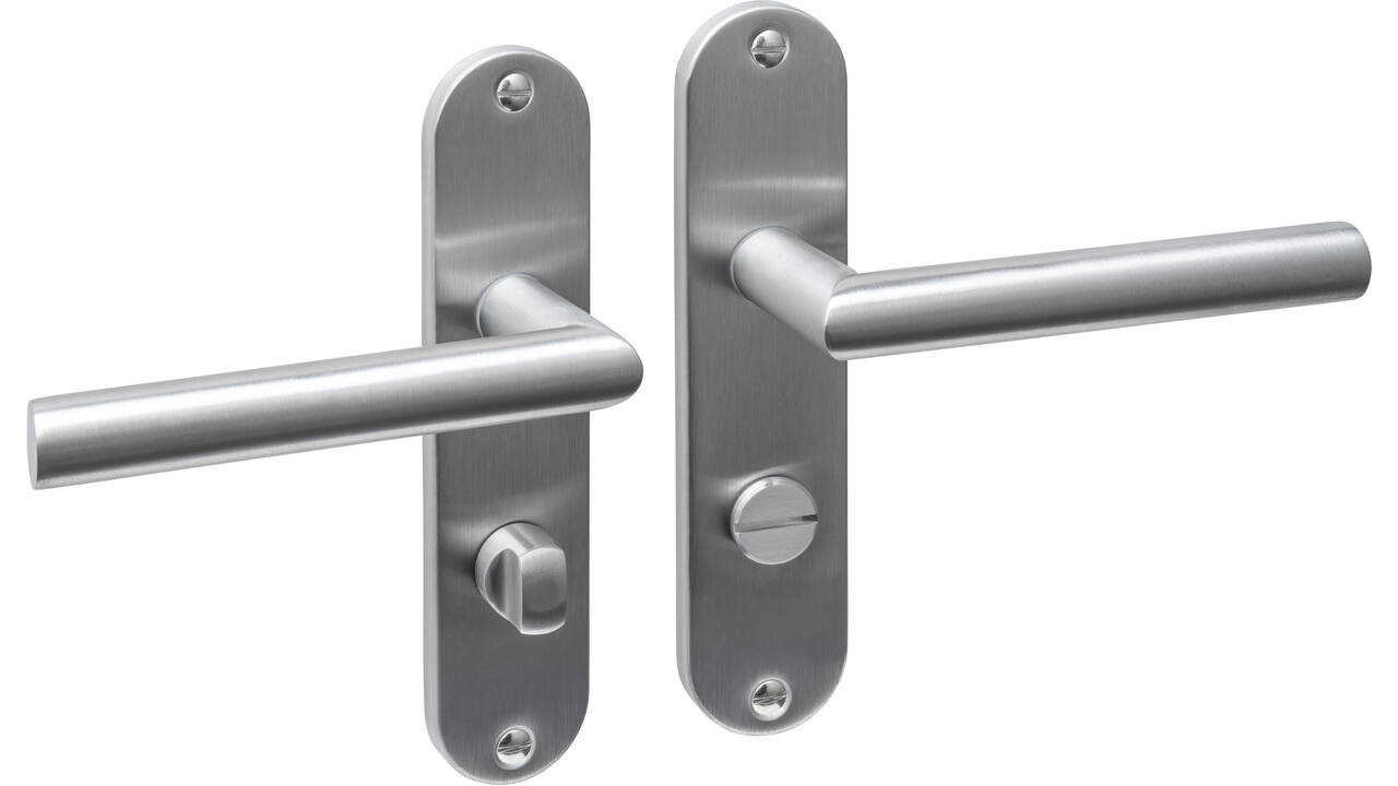 Deurkruk Jura basic op schild ovaal 185x41mm wc 63/8mm rvs
