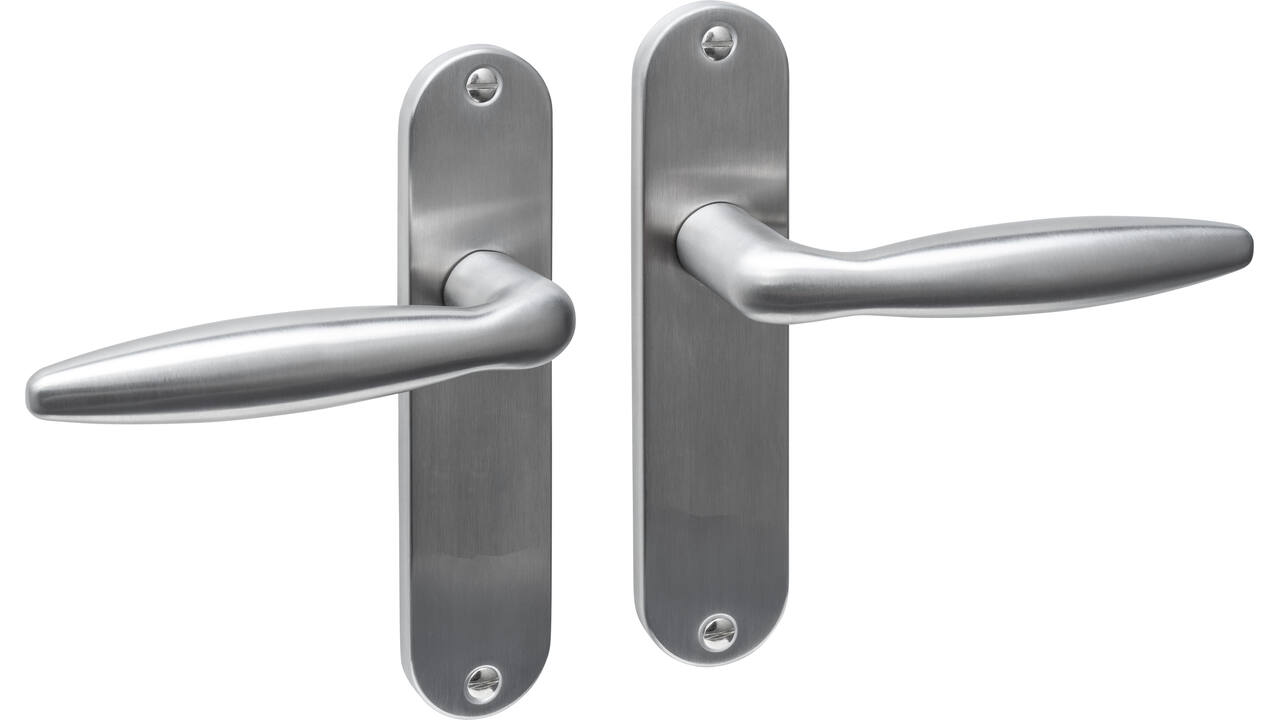 Deurkruk Jupiter basic op schild ovaal 185x41mm blind rvs