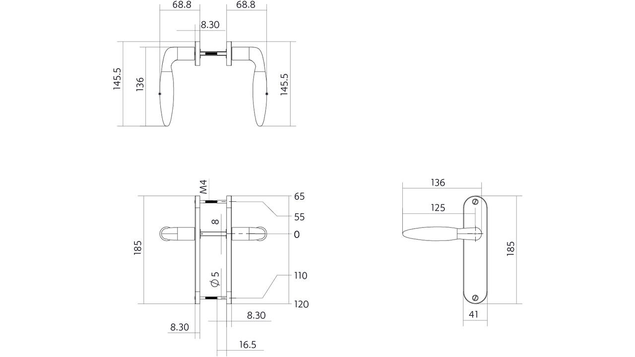 Deurkruk Jupiter basic op schild ovaal 185x41mm blind rvs
