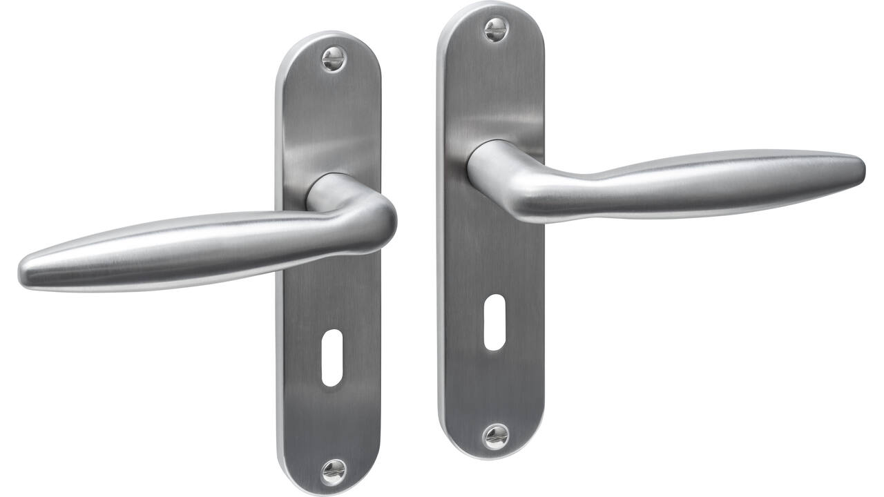 Deurkruk Jupiter basic op schild ovaal 185x41mm sleutelgat 56mm rvs