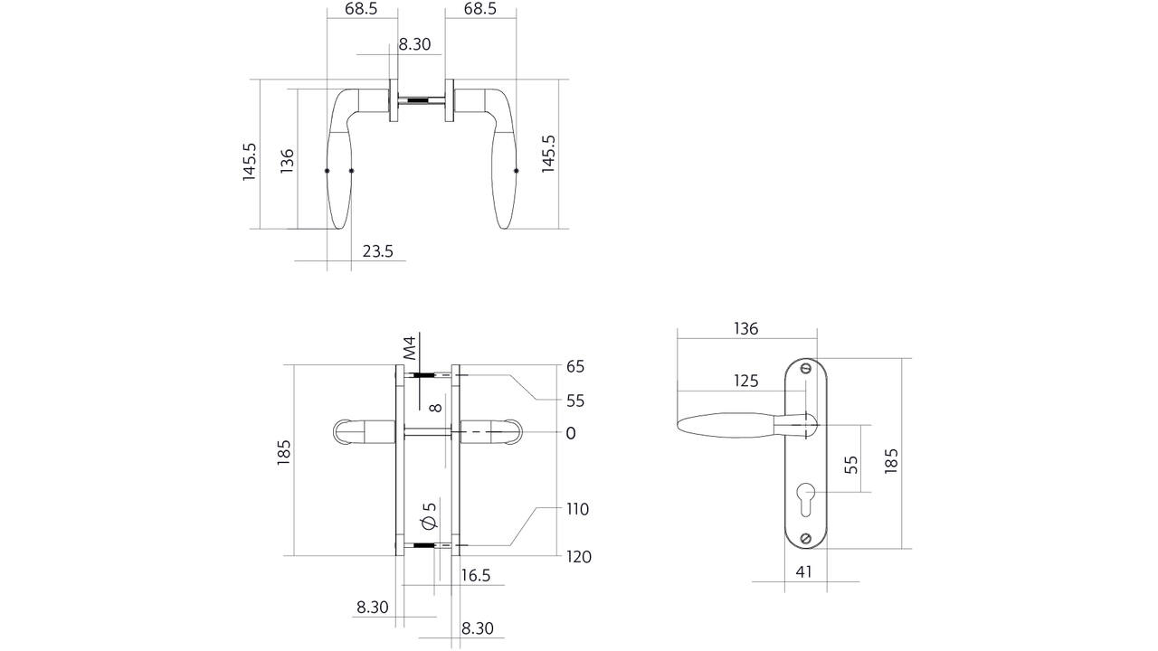 Deurkruk Jupiter basic op schild ovaal 185x41mm profielcilindergat 55mm rvs