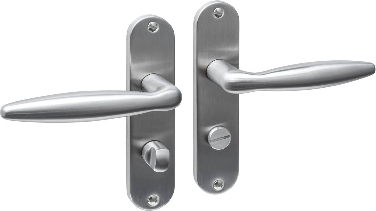 Deurkruk Jupiter basic op schild ovaal 185x41mm wc 63/8 rvs