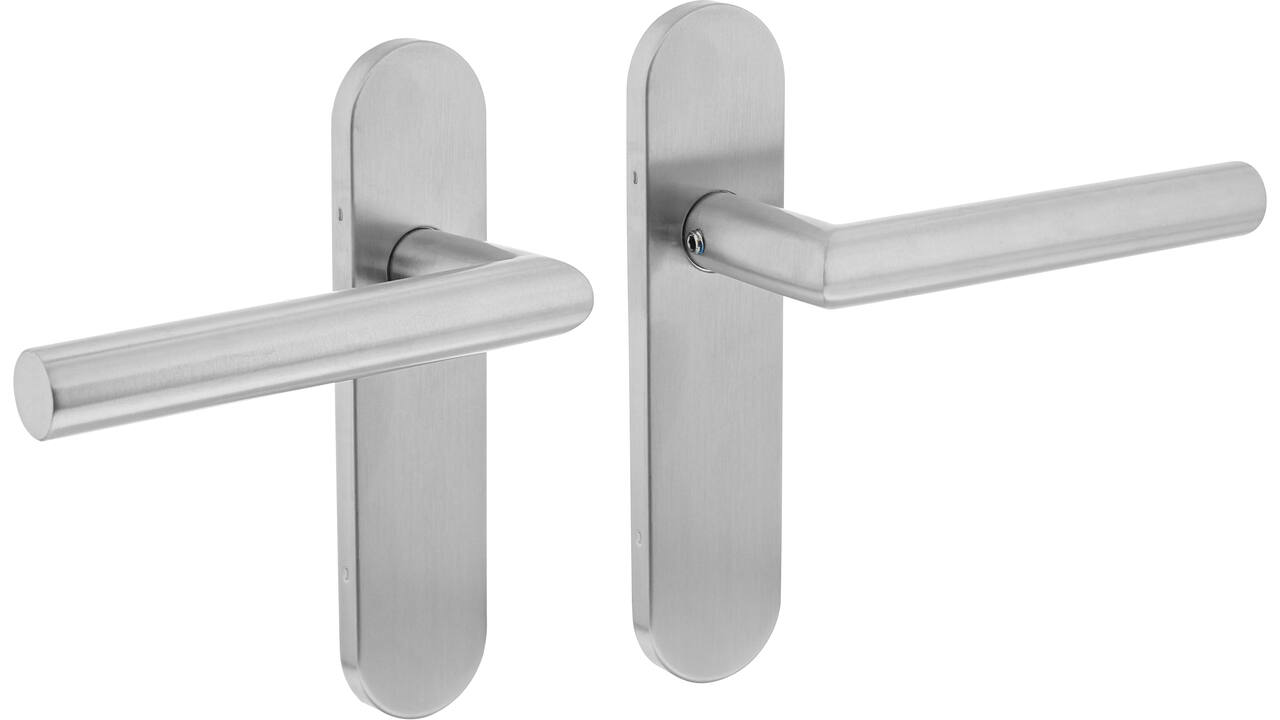 Deurkruk Jura basic op schild verdekt ovaal 170x40mm blind rvs