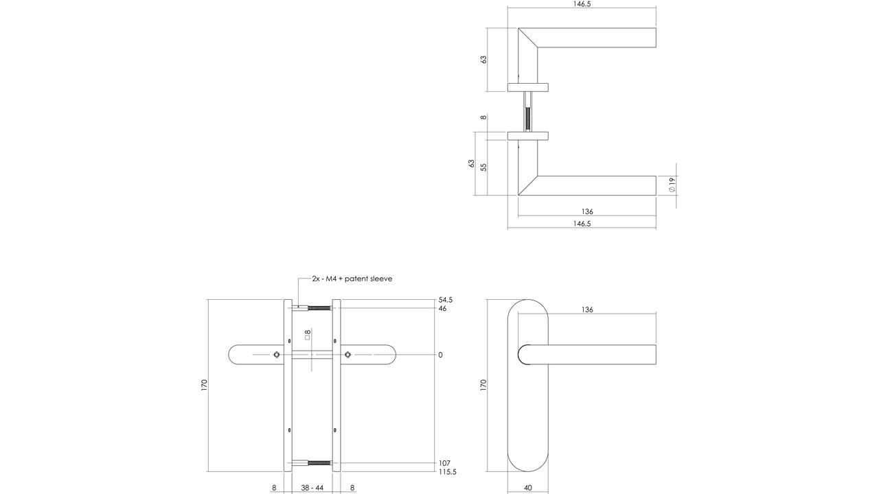 Deurkruk Jura basic op schild verdekt ovaal 170x40mm blind rvs
