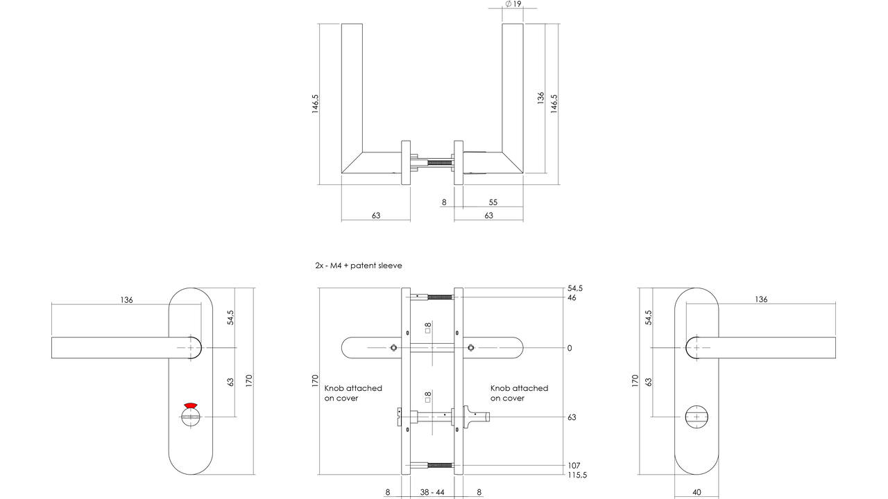 Deurkruk Jura basic op schild verdekt ovaal 170x40mm wc 63/8mm rvs