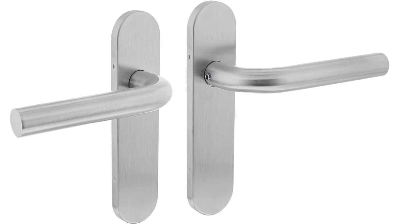 Deurkruk Recht basic op schild verdekt ovaal 170x40mm blind rvs