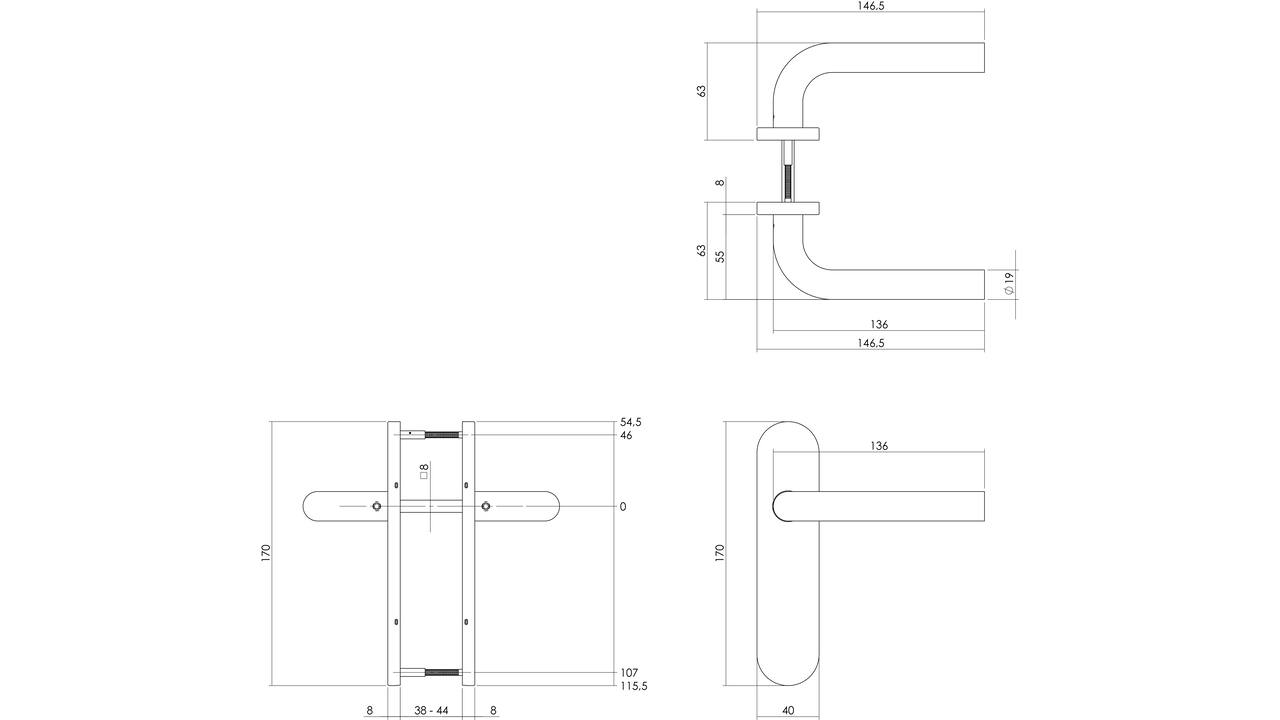 Deurkruk Recht basic op schild verdekt ovaal 170x40mm blind rvs
