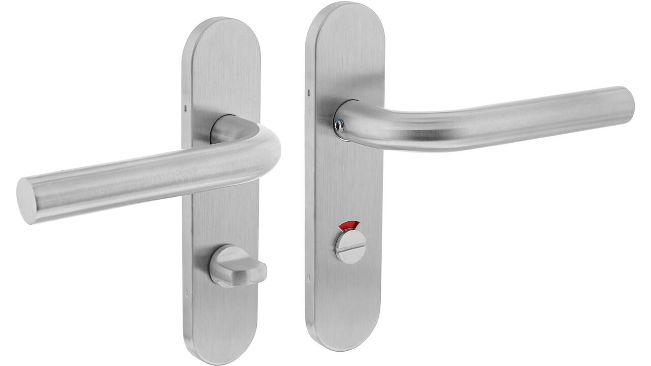 Deurkruk Recht basic op schild verdekt ovaal 170x40mm wc 63/8mm rvs