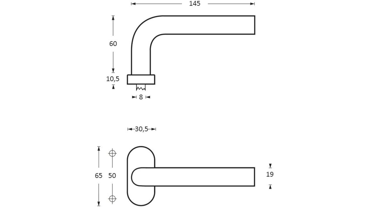 Deurkruk Verkropt op rozet verdekt ovaal 65x30x10mm rvs