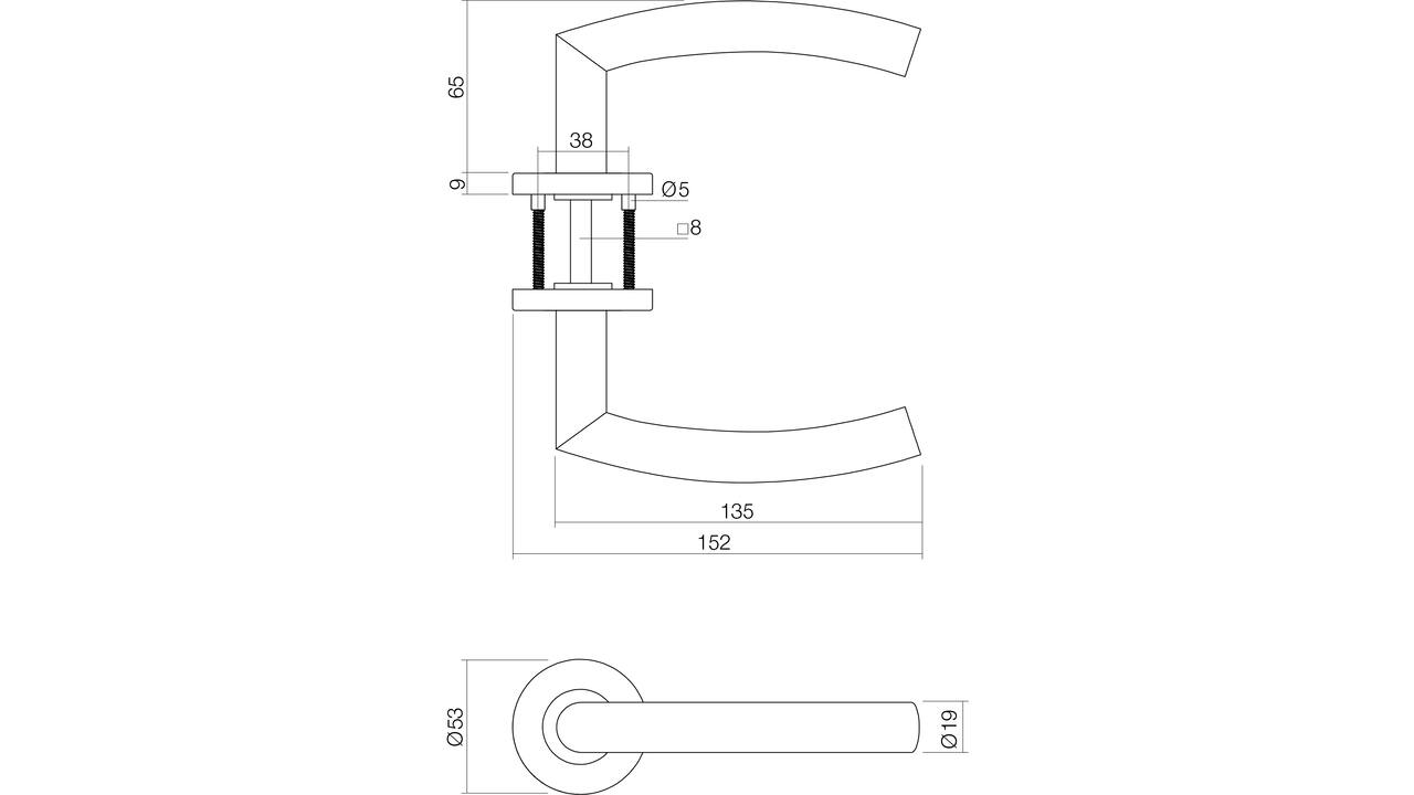 Deurkruk Half rond/90° basic op rozet verdekt ø53x9mm rvs