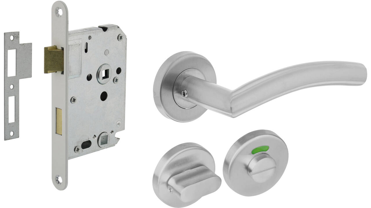 Set toiletslot 63/8mm wit met deurkruk Lisa/90° basic op rozet ø53x9mm en WC-sluiting rvs