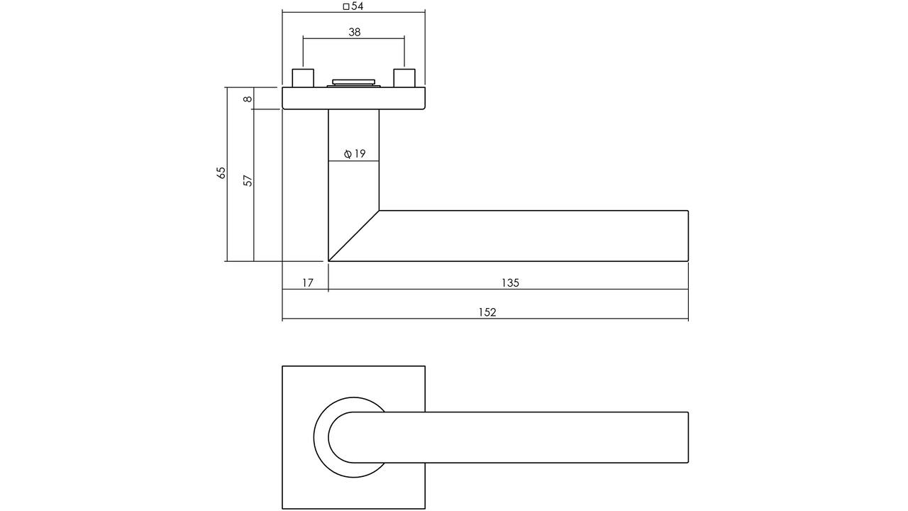 Gatdeel Jura op rozet verdekt 53x53x8mm met nokken rvs
