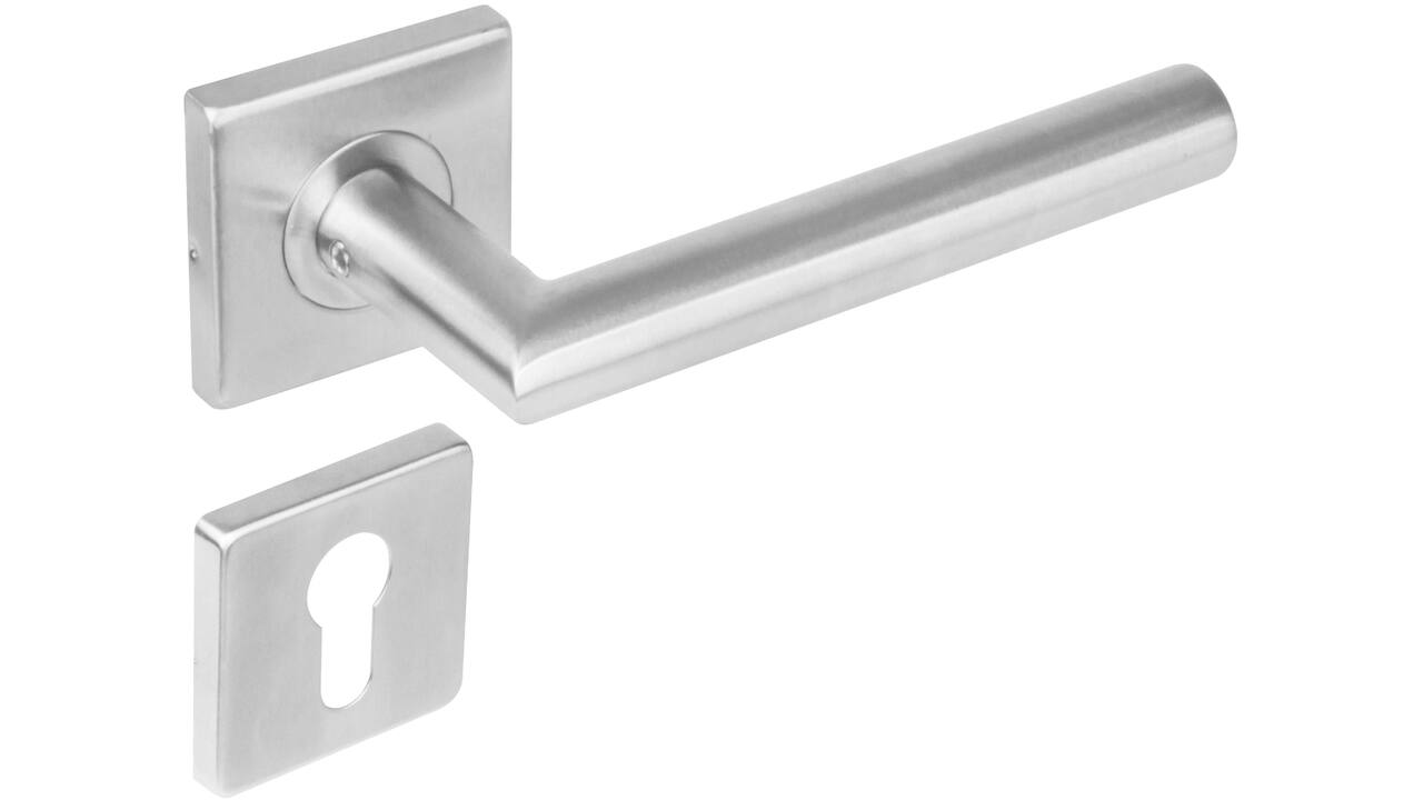 Deurkruk Jura op rozet verdekt 53x53x8mm met nokken en cilinderrozetten rvs
